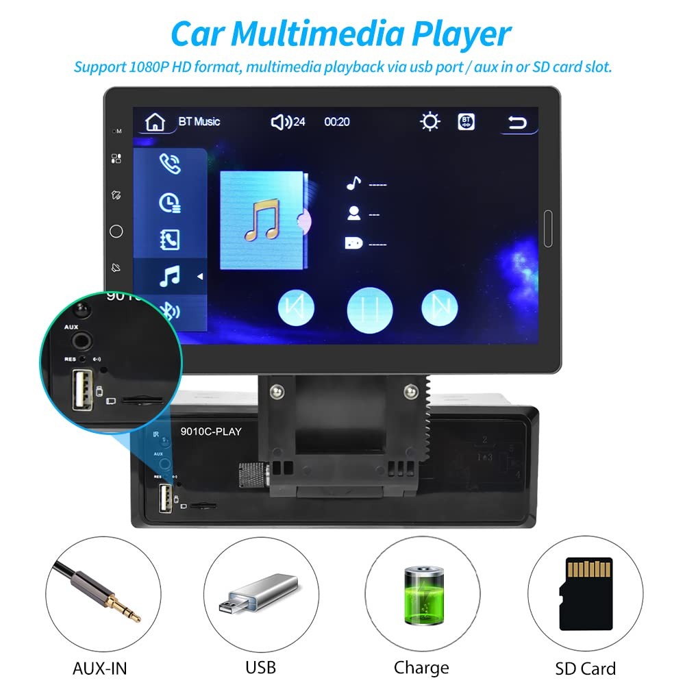 Hikity 10.1 Inch Single Din Car Stereo Carplay Android Auto Detachable Touch