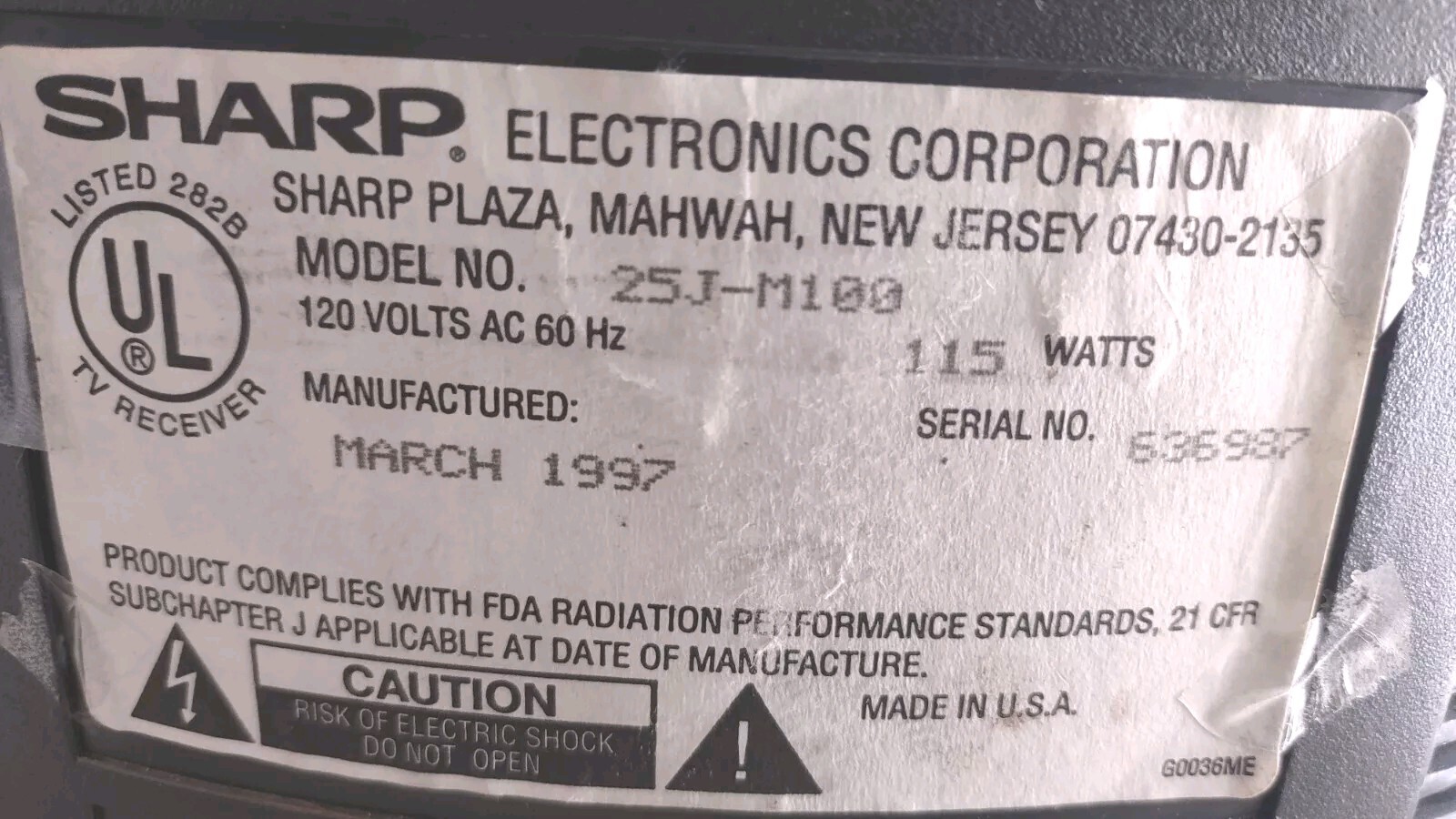 Vintage Sharp 25J-M100 CRT TV Retro Gaming Television No Remote 1997