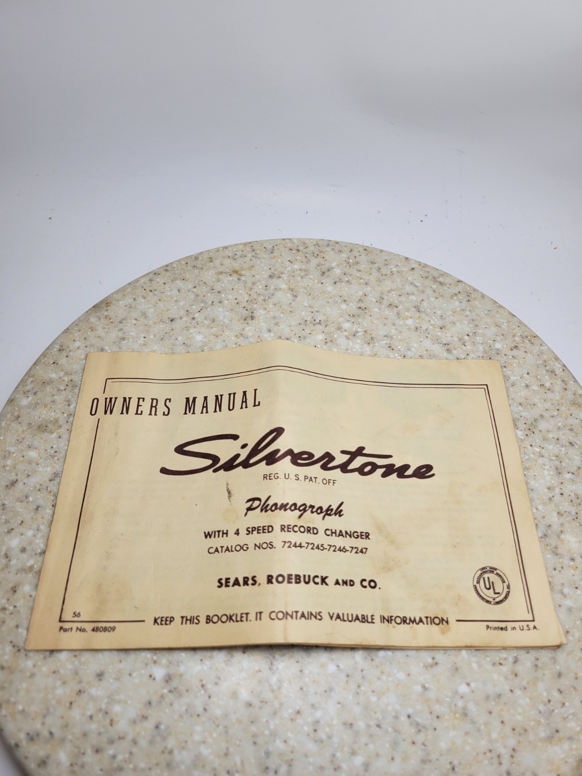 Vintage Sears Silvertone Phonograph Owners Manual 4 Speed Record Changer 7244