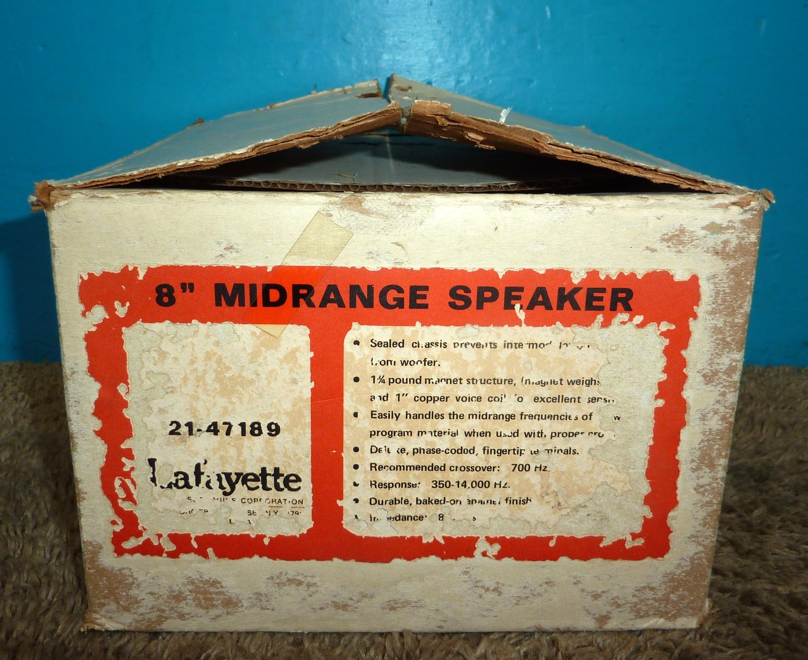 Lafayette 21-47189 Mid-Range Speaker 8 inch 8 Ohms NOS/NIB