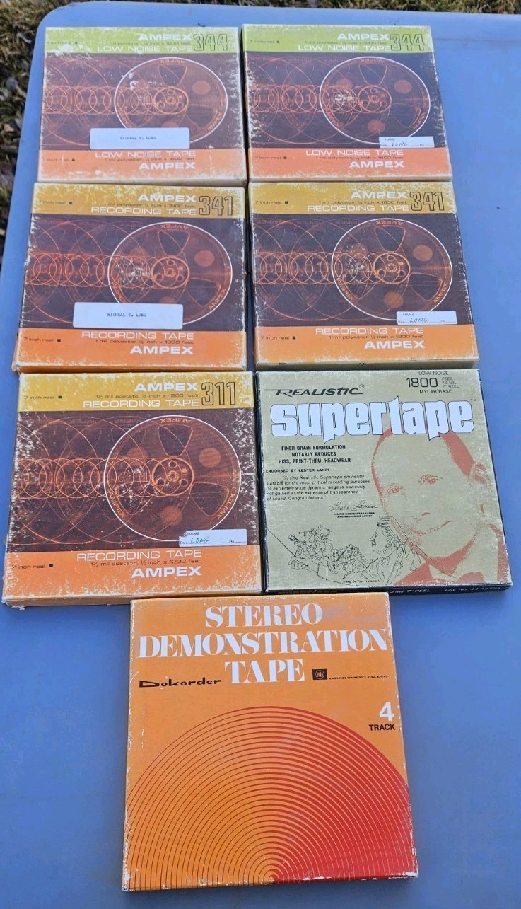 Lot Of 7 Vintage ampex Dokorder Realistic Reels Tape 311 341 344 1200-1800 Ft