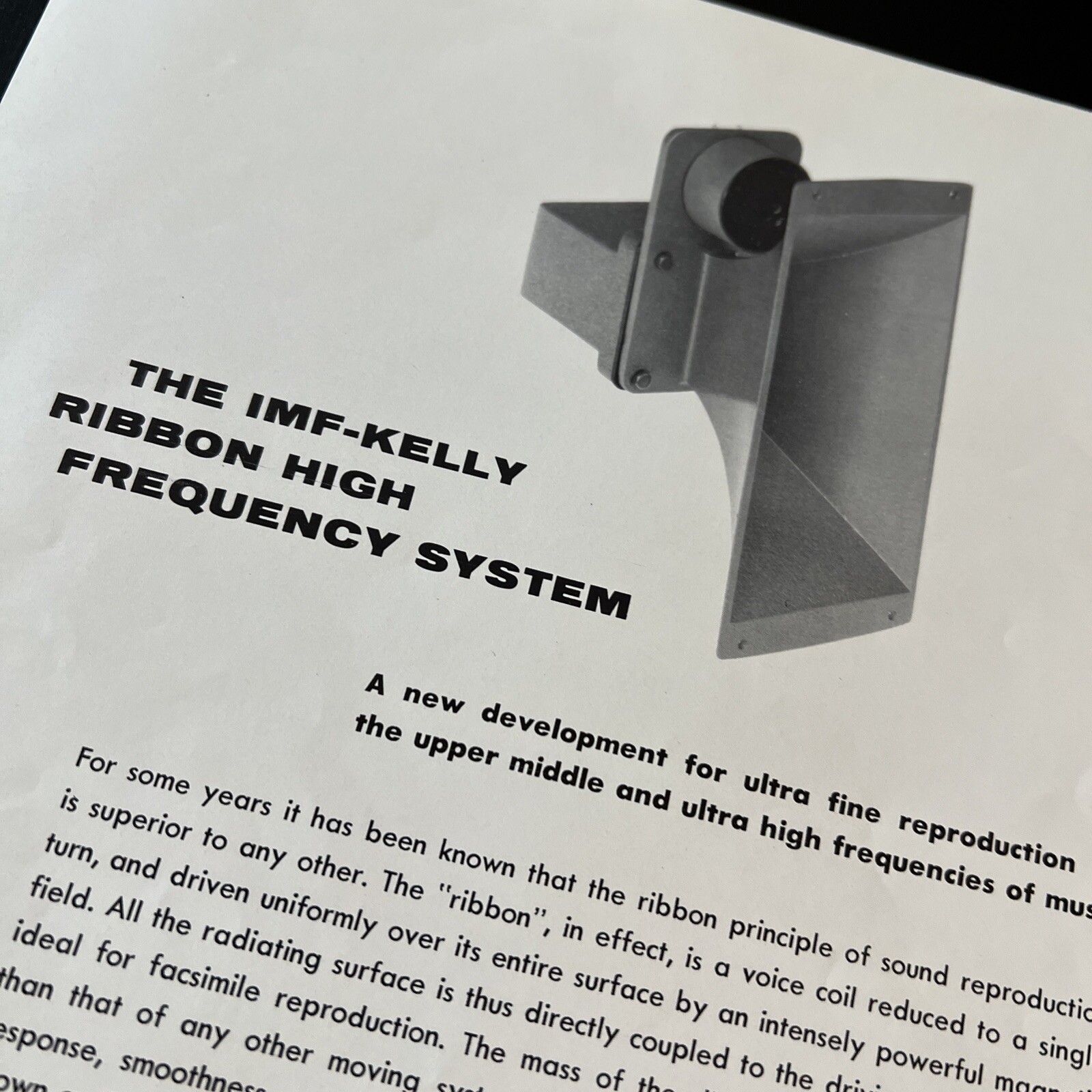 Vintage IMF-KELLY Speaker Loudspeaker Spec Sheet 1962