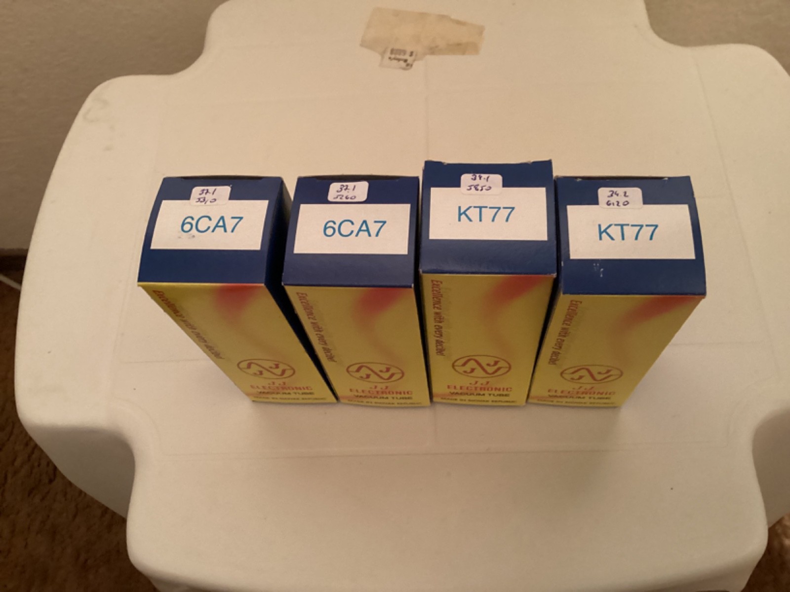 New Quad of JJ 6CA7 Fat Bottle, & JJ KT77 Matched Pair Vacuum Tubes