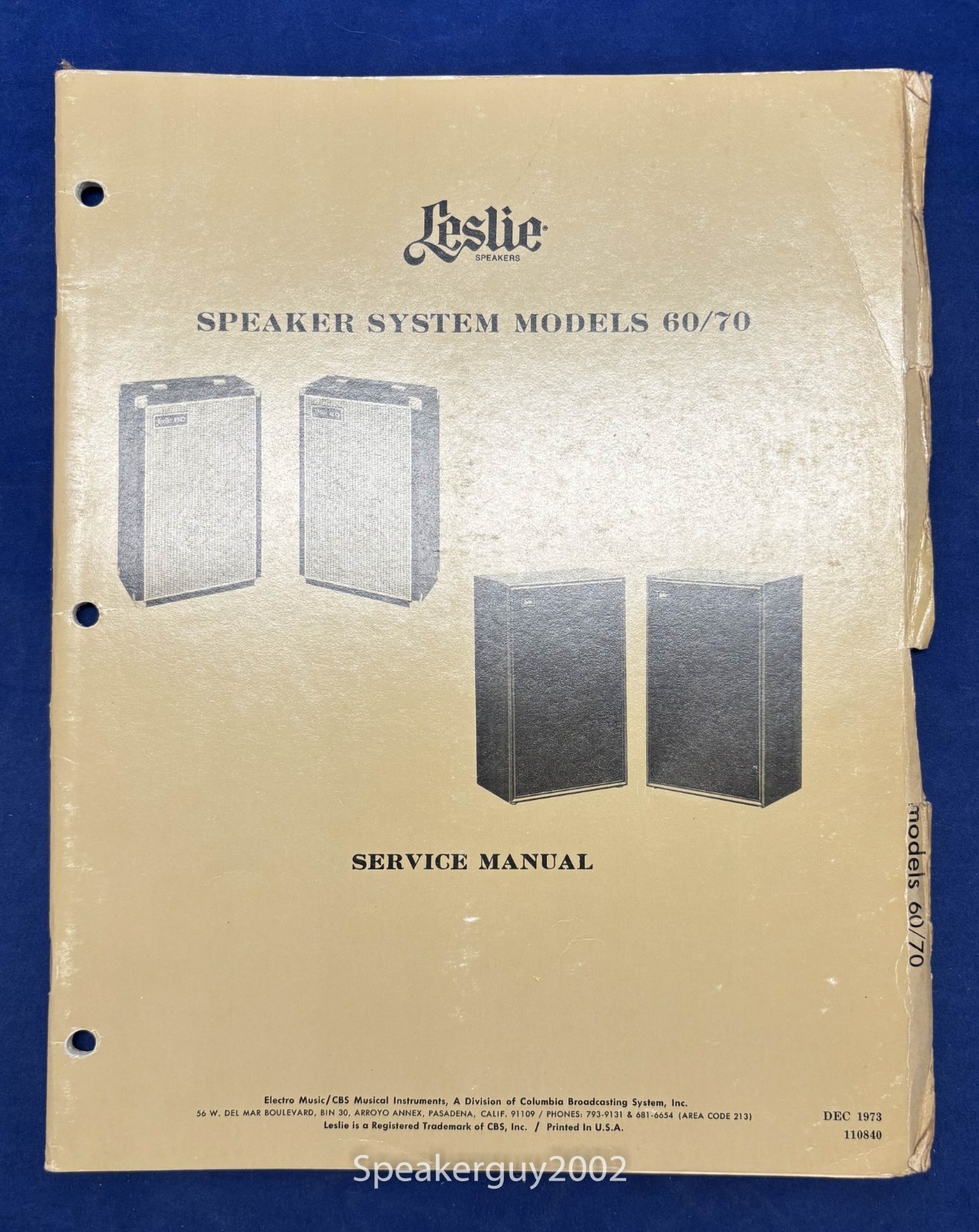Original Leslie Speaker Model 60 / 70 Service Manual — CS1