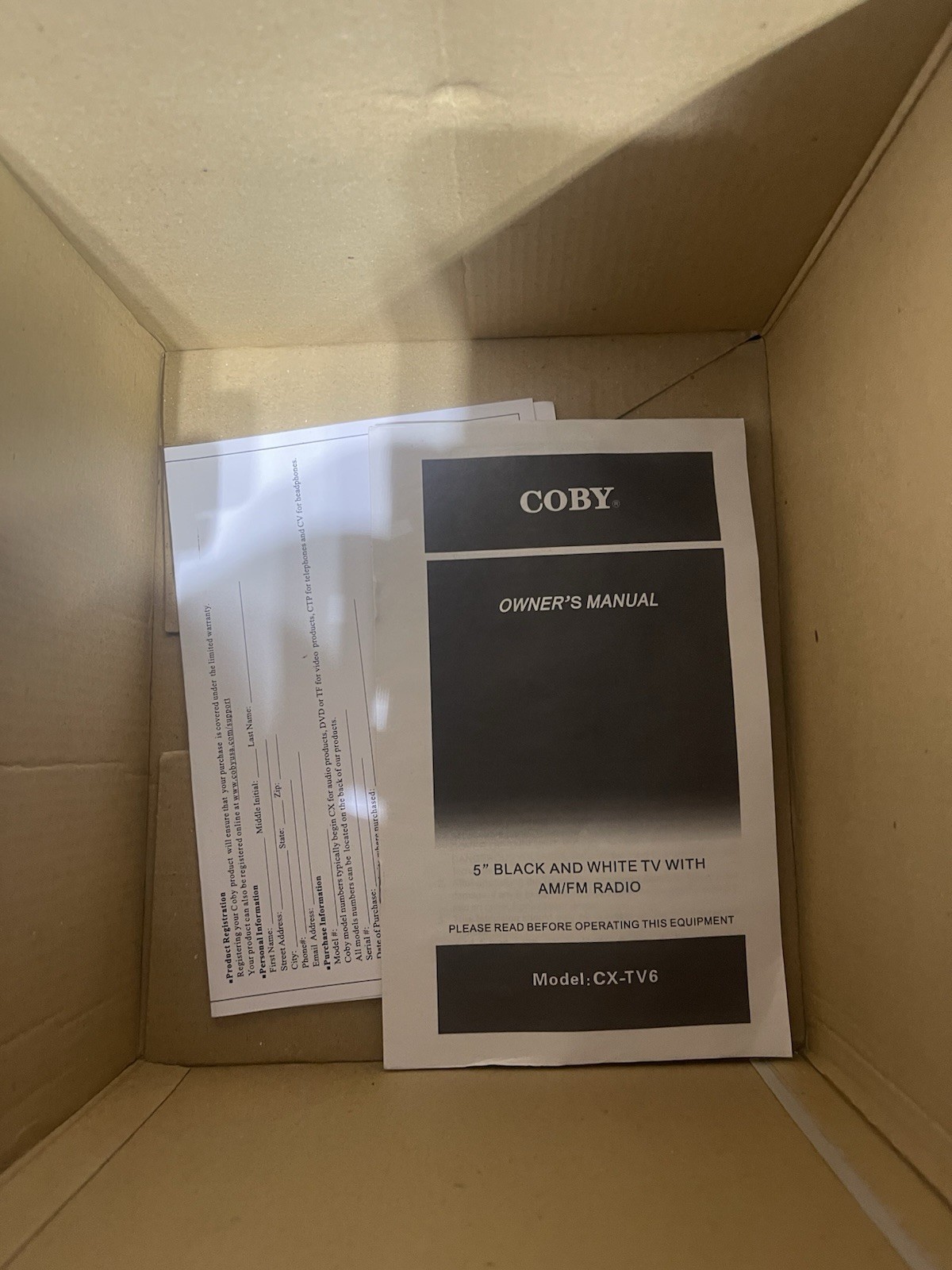 COBY CX-TV1 Portable 5″ Black & White Television w/ AM/FM Radio New Open Box