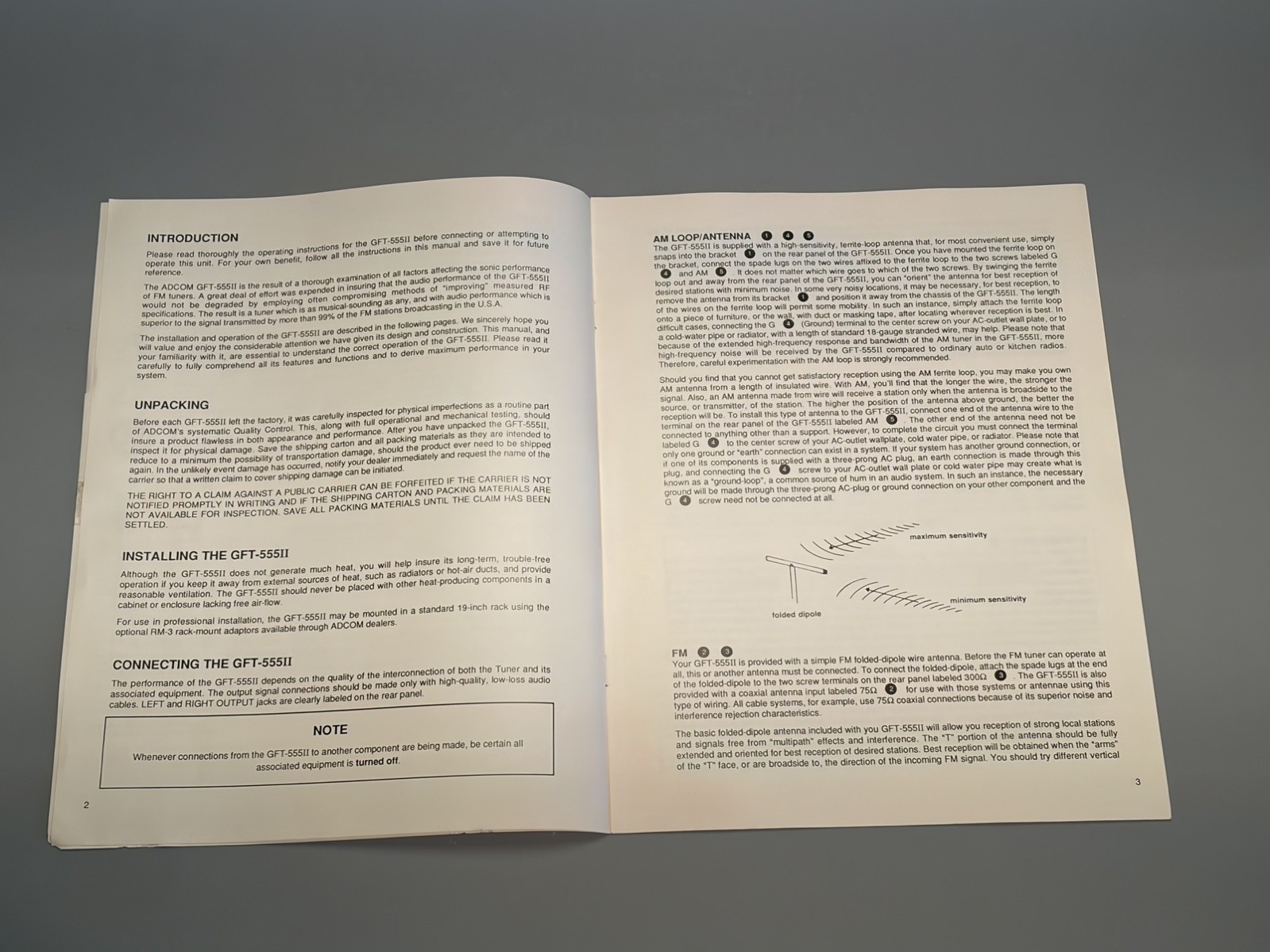 ADCOM GFT-555II Tuner Original Operating Manual – Not a photocopy