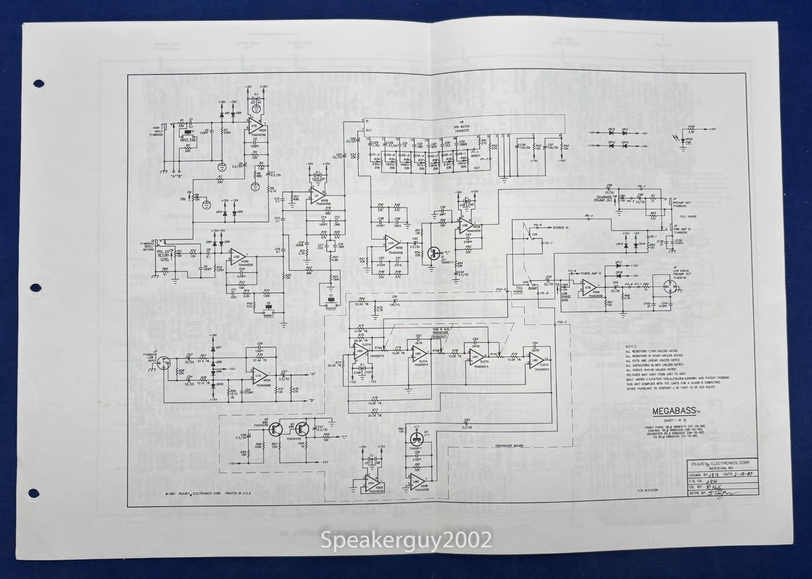 Original Peavey Megabass Foldout Schematic