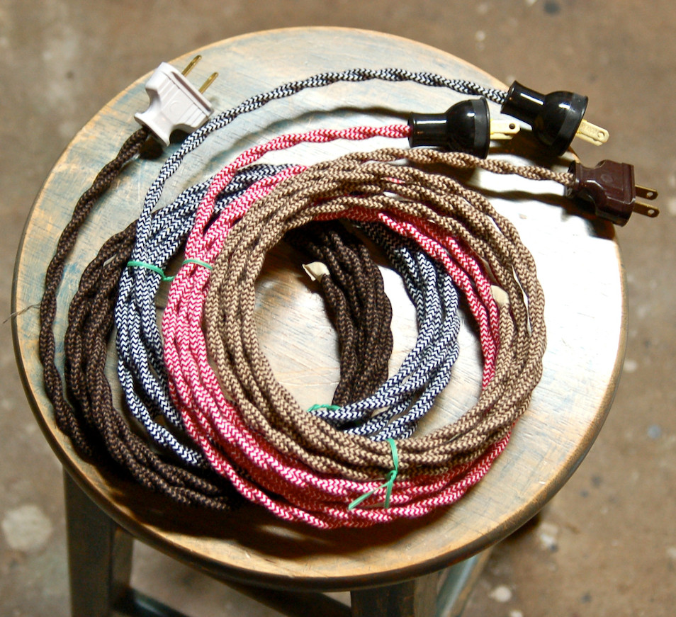 8′ Twisted Cloth Covered Wire & Plug, Vintage Light Rewire Kit, Lamp Cord, rayon