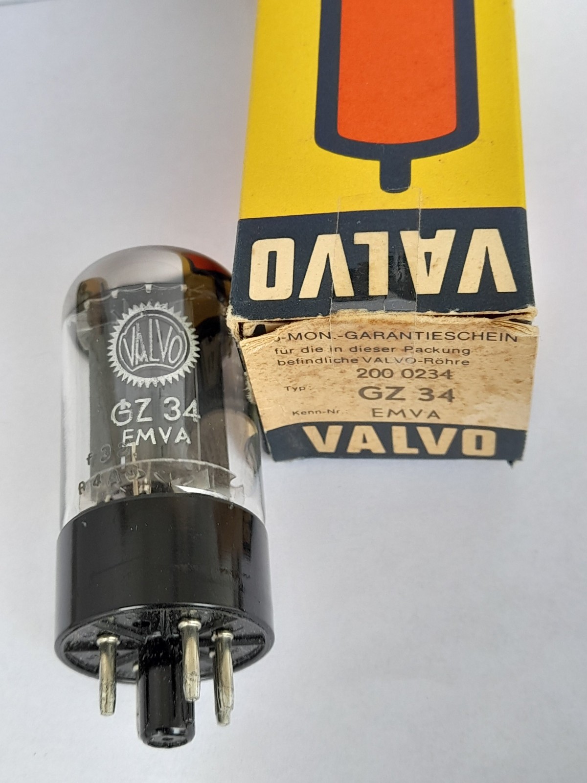 GZ34 rectifier tube audio VALVO / MULLARD ( AMPEREX ) – xf2 / oo – GZ 34 – 1964