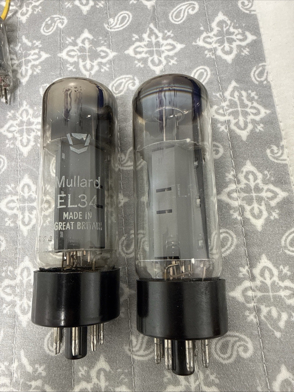 Mullard EL34 6CA7 xf4 Black Base O Getter Nos Testing Values Matched Pair