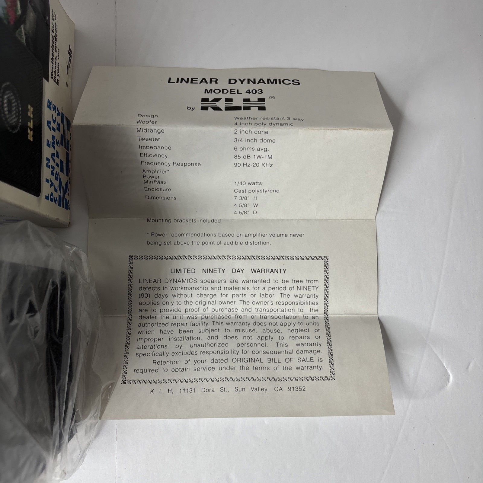 KLH 3 Way Surround Sound Indoor/Outdoor Speakers 403A NEW Open Box NOS