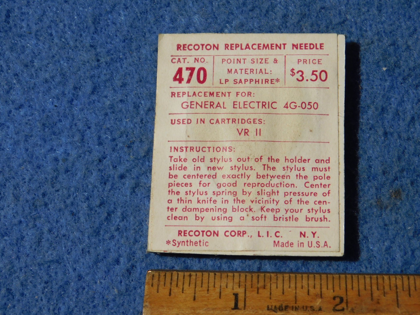Recoton 470 General Electric VR II, 4G-050 needle 33 78 rpm Sapphire