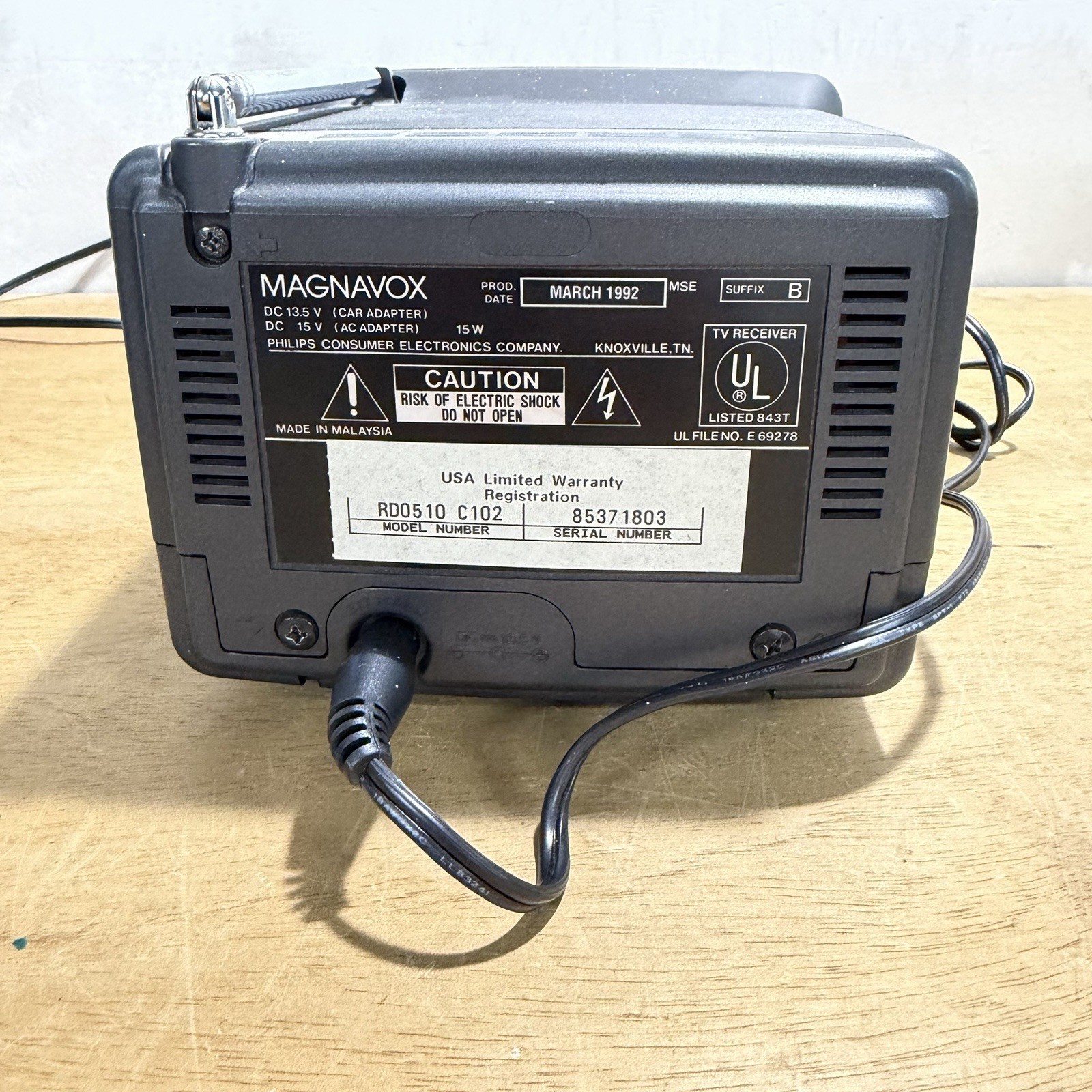 Magnavox RD0510 C102 Portable 5” TV W/Power Cord Color TV Works Vtg Tested Gamin