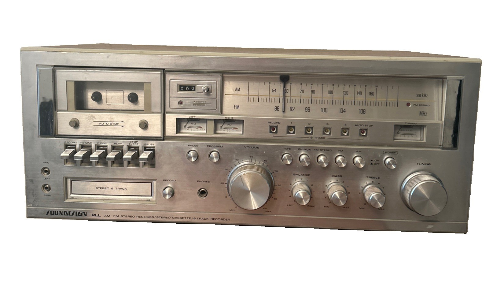 Soundesign 5928 AM/FM Receiver Cassette 8-Track Recorder Tested Powers On