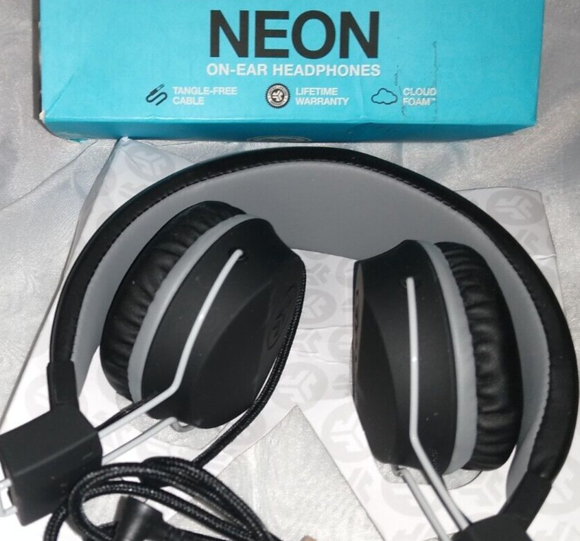 NEONHP-GRYBLU-BOX JLab Audio Neon Headphones On-Ear Feather Light, Ultra-plush