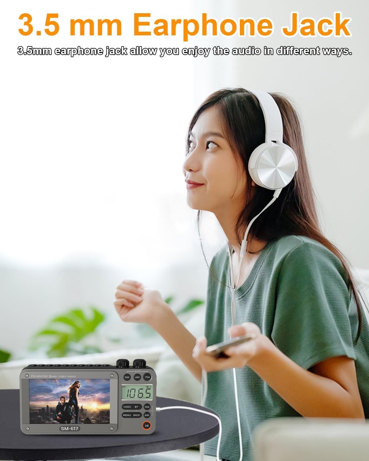 720p 4.3″ Screen AM FM SW Movie Video Radio with Bluetooth, Rechargeable Pocket