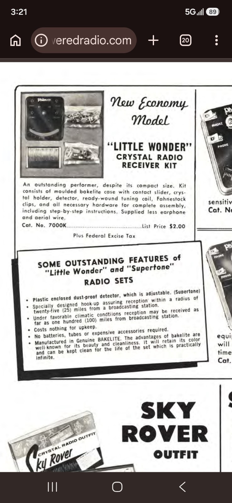 Philmore Little Wonder Vintage Radio Crystal Kit UNBUILT (good condition)