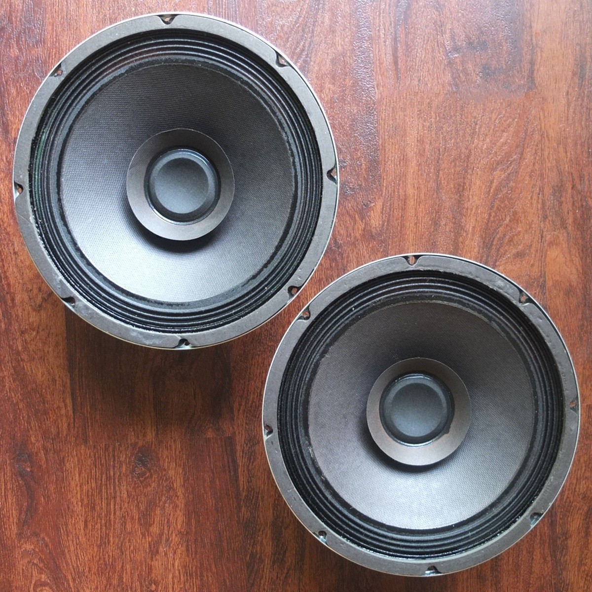 vintage pair 10″ full-range woofers marked DWK3 PURE 10, c.1975—very good cond