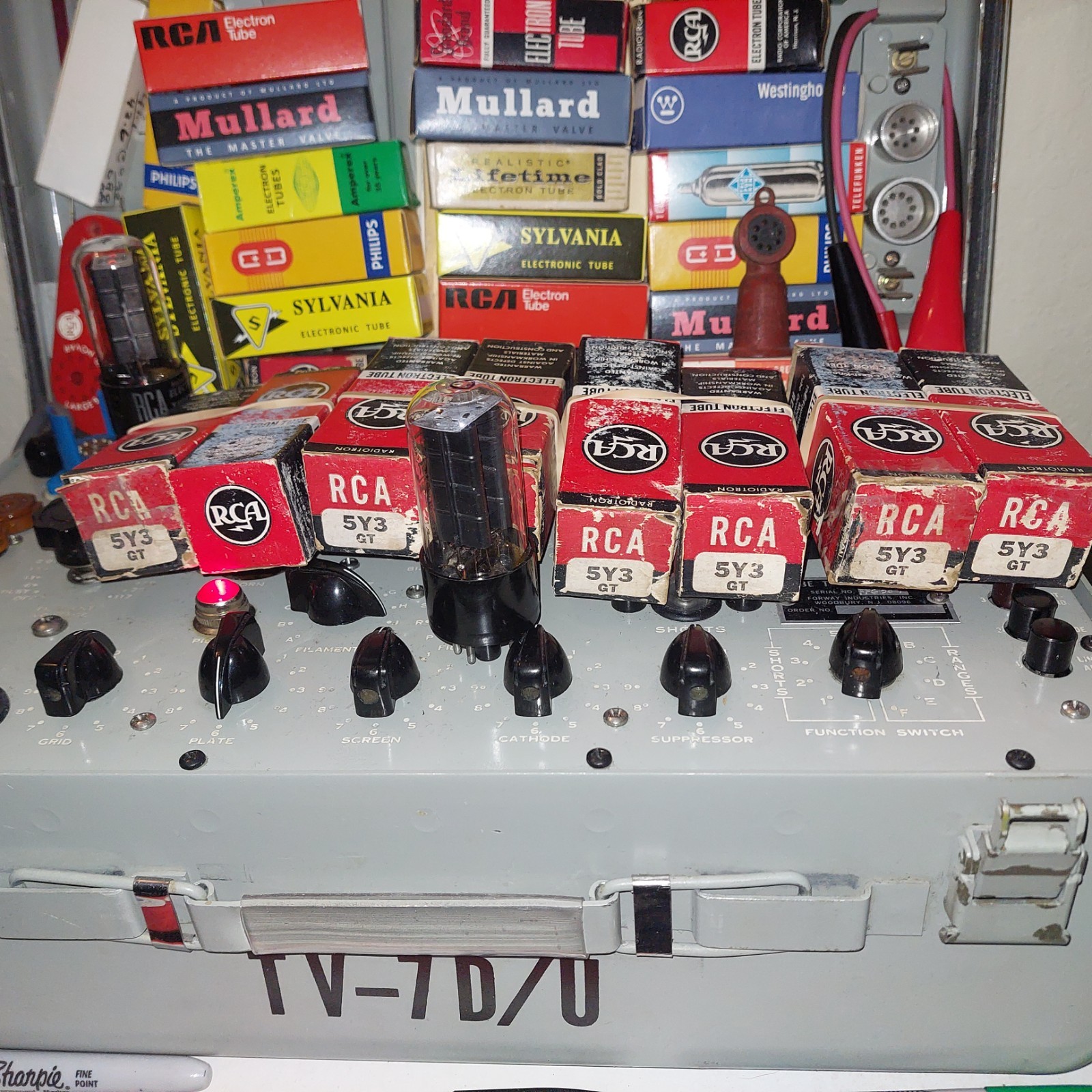TV7D/U Re-TEST Eight(8x) Date Matched 1953 RCA 5Y3GT BLACKPLATES ‘D’ Gtr Tubes