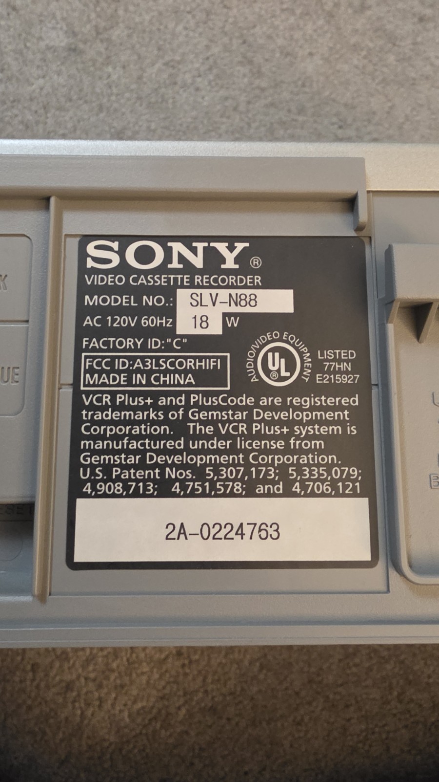 Sony SLV-N88 VHS VCR Player Tested Working 4-Head Hi-Fi Stereo No Remote