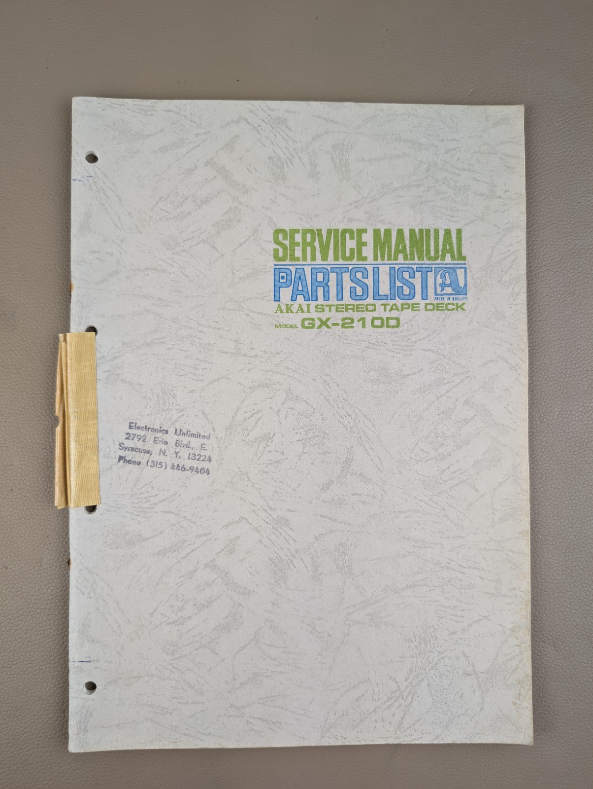 Akai Stereo Tape Deck Model GX-210D Service Manual Parts List D-1190-1