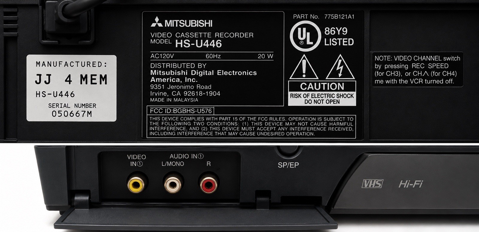Mitsubishi HS-U446 VCR Stereo HiFi AV w/Remote Tested Working Great (Nice Unit)