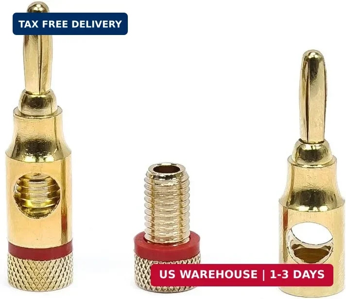 Monoprice 109437 5PRJX74047 Gold Plated Speaker Banana Plugs – 5 Pairs – Open Sc