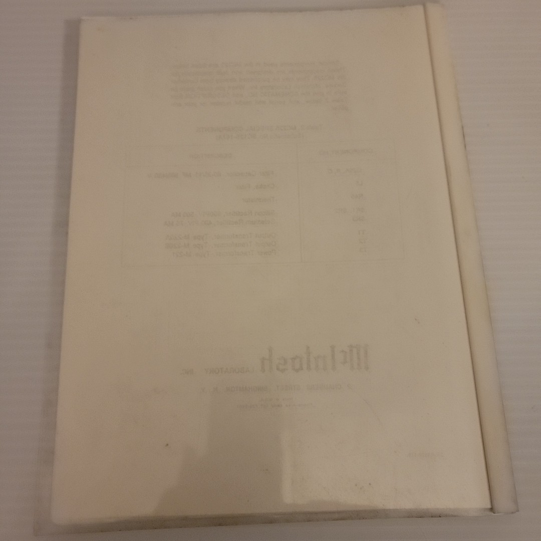 McIntosh MC225 Amplifier Schematic & Parts List Manual *Original* *VG*