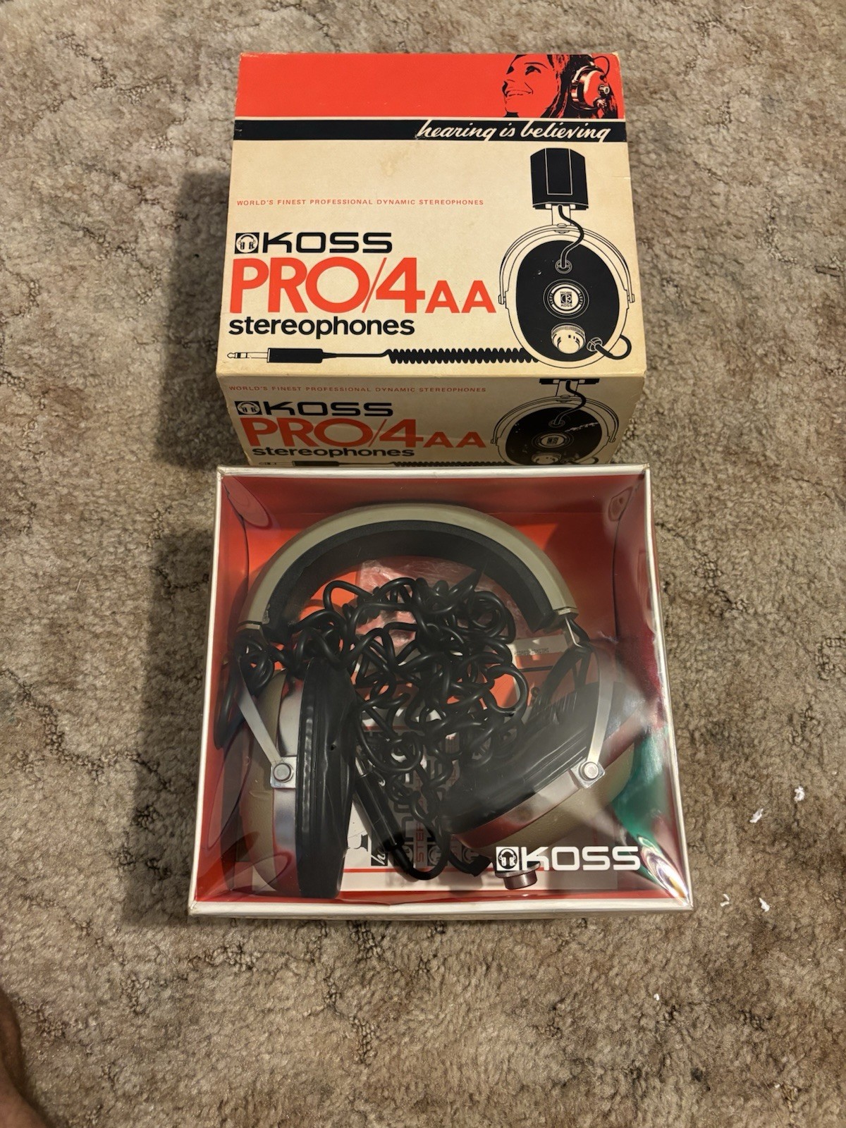 Vintage Koss Pro/4AA Professional Stereophones Headphones Coiled Cord W/ Box