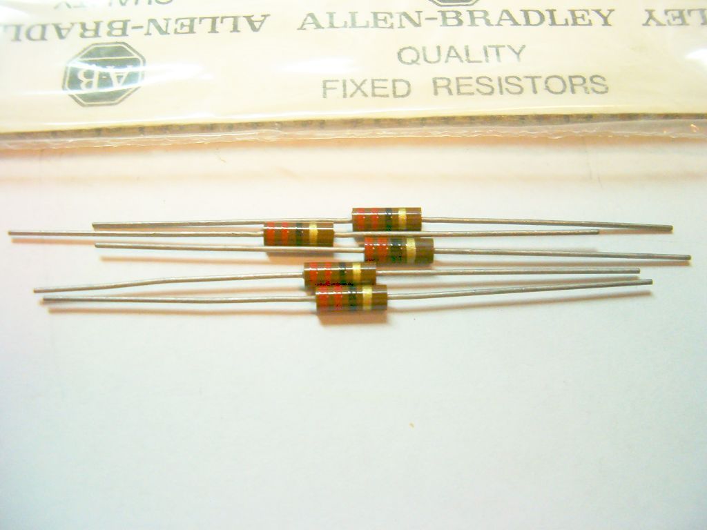 5 Allen Bradley Carbon Comp Resistors 22 ohm 1/2W 5%