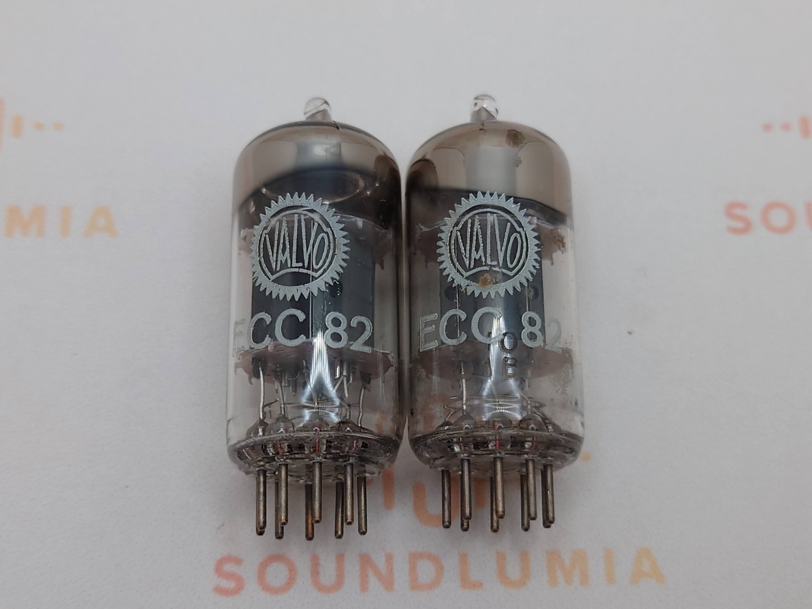 Valvo ECC82 Short Plates 30-deg Angled O-getter Matched Pair (A)-Hamburg ’61 Gf0