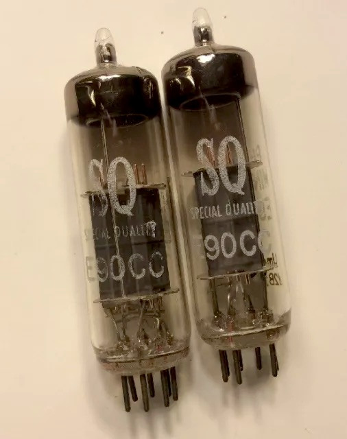 (2) E90CC PHILIPS MINIWATT SQ Akin to E80CC and 6211 Duo Triode Long Box Plate