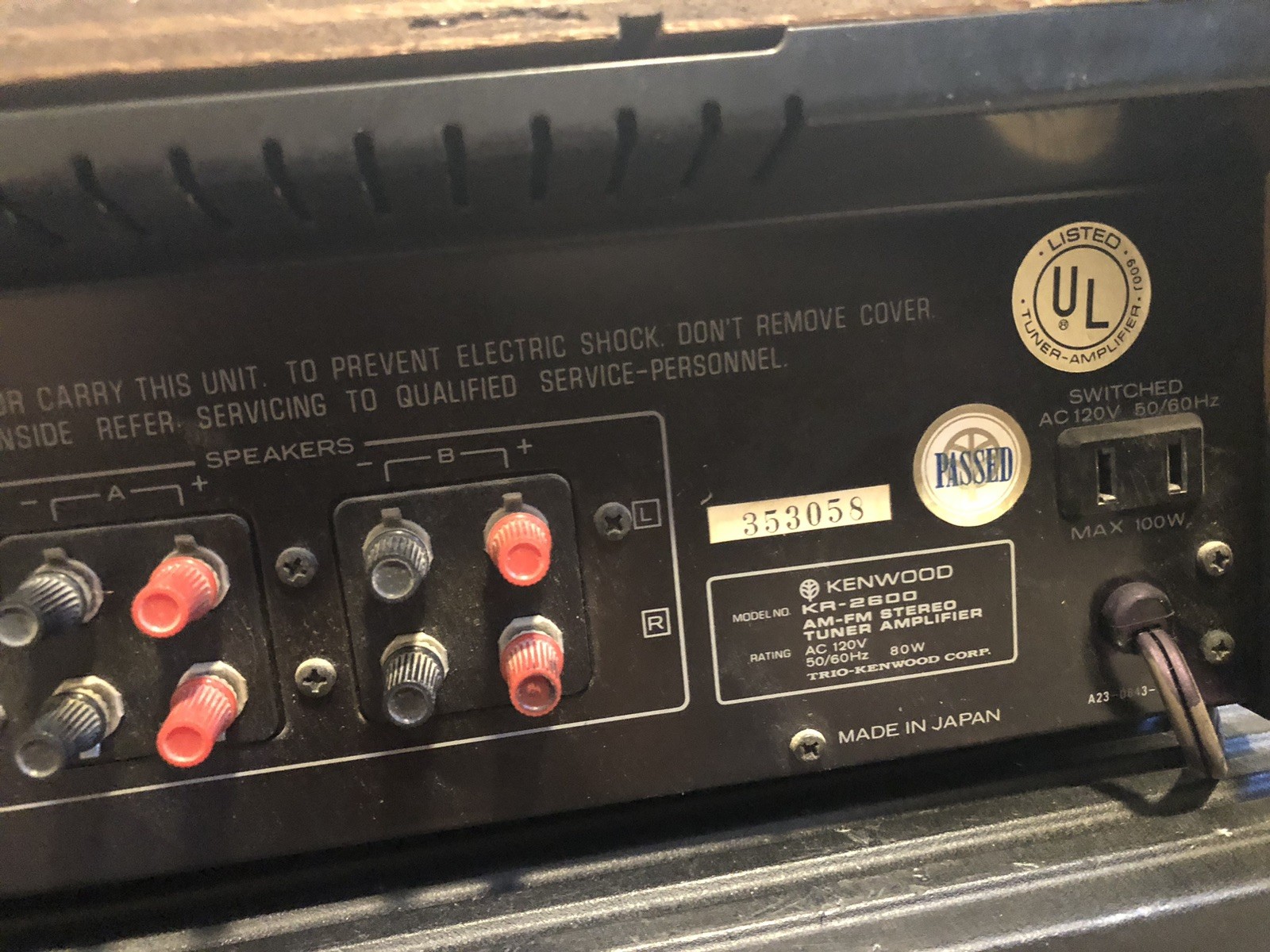 Vintage Kenwood AM/FM Stereo Receiver Model KR-2600 Working Except AUX Port