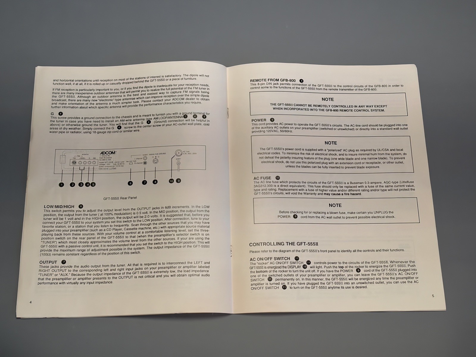 ADCOM GFT-555II Tuner Original Operating Manual – Not a photocopy