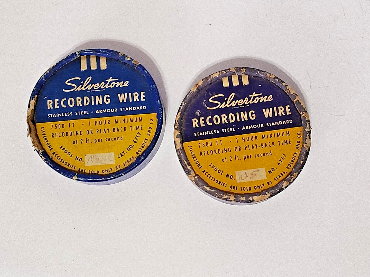 Pair of Vintage SILVERTONE Recording Wire Spool Sears Roebuck Original No. 6757
