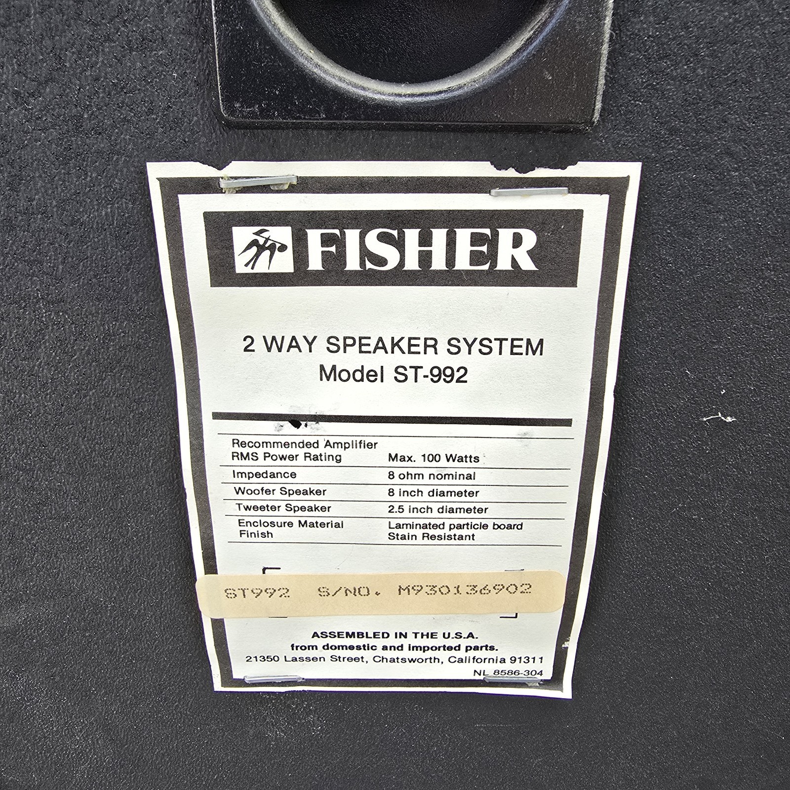 Pair Of Fisher ST-992 Bookshelf Speakers 100W 8ohms 8″ USA Made