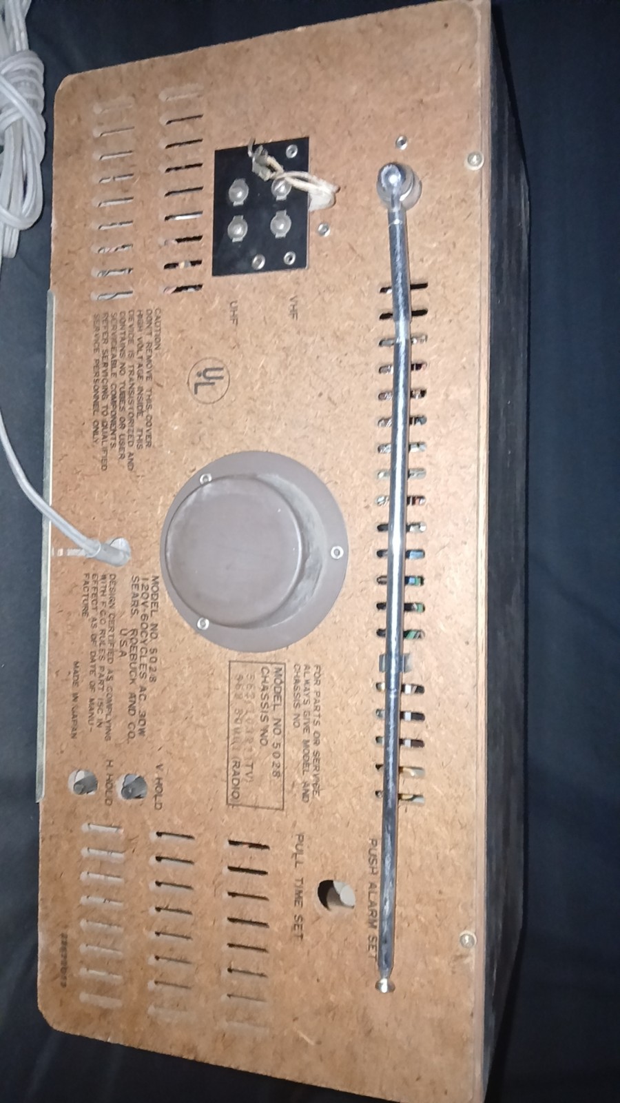 Vintage Sears AMFM Clock Radio Combo Built-in 8 Black and White TV Tested Works