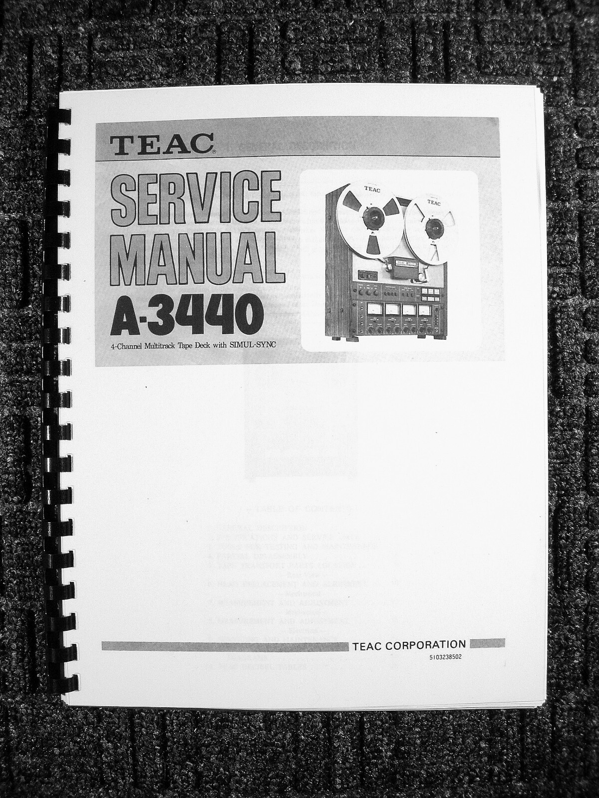 ONE NEW COPY TEAC A-3440 REEL TO REEL TAPE DECK RECORDER “SERVICE” MANUAL