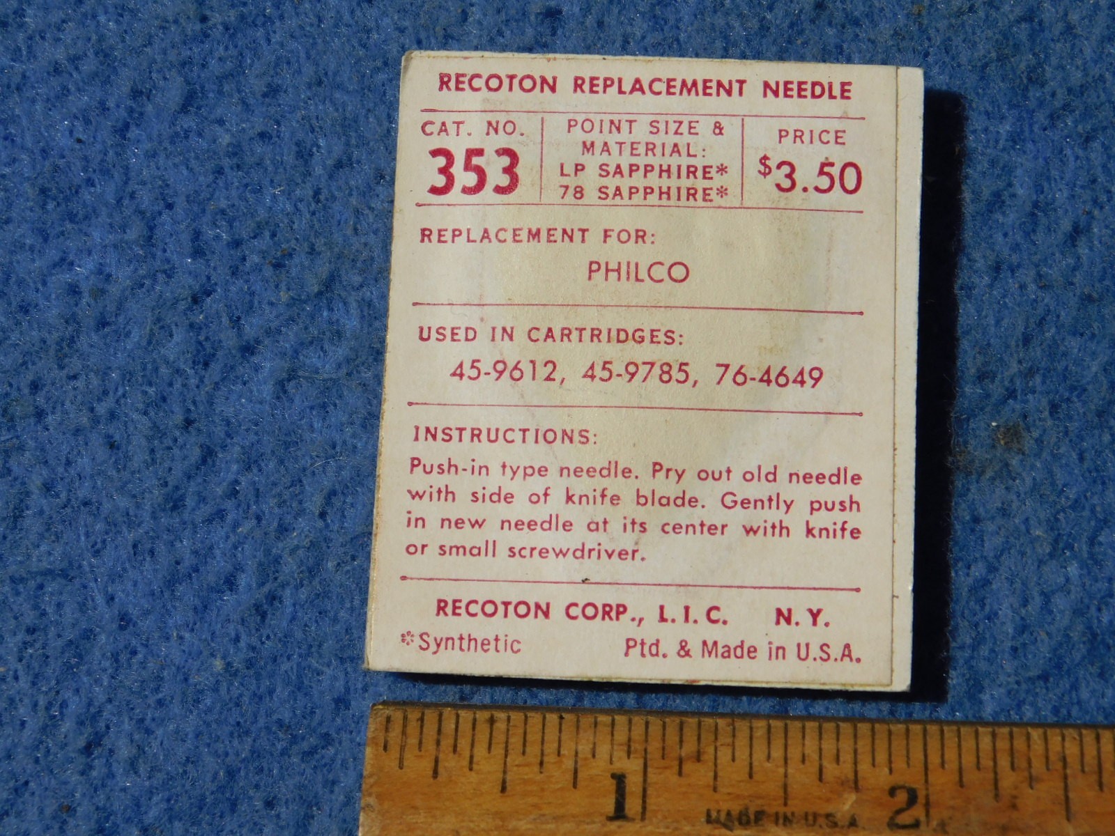 Recoton 353 Philco 45-9612 45-9785 76-4649 needle 33 78 rpm Sapphire
