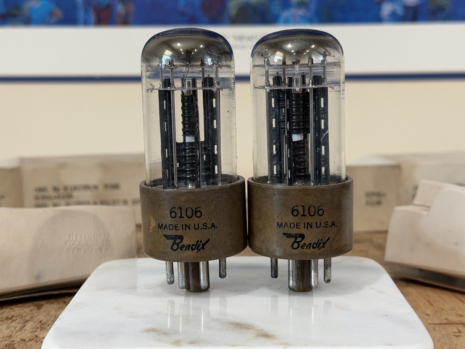PAIR NOS NIB BENDIX RTMA 6106 / 5Y3 Triple Mica 4 Support Rods DD GETTER Tubes