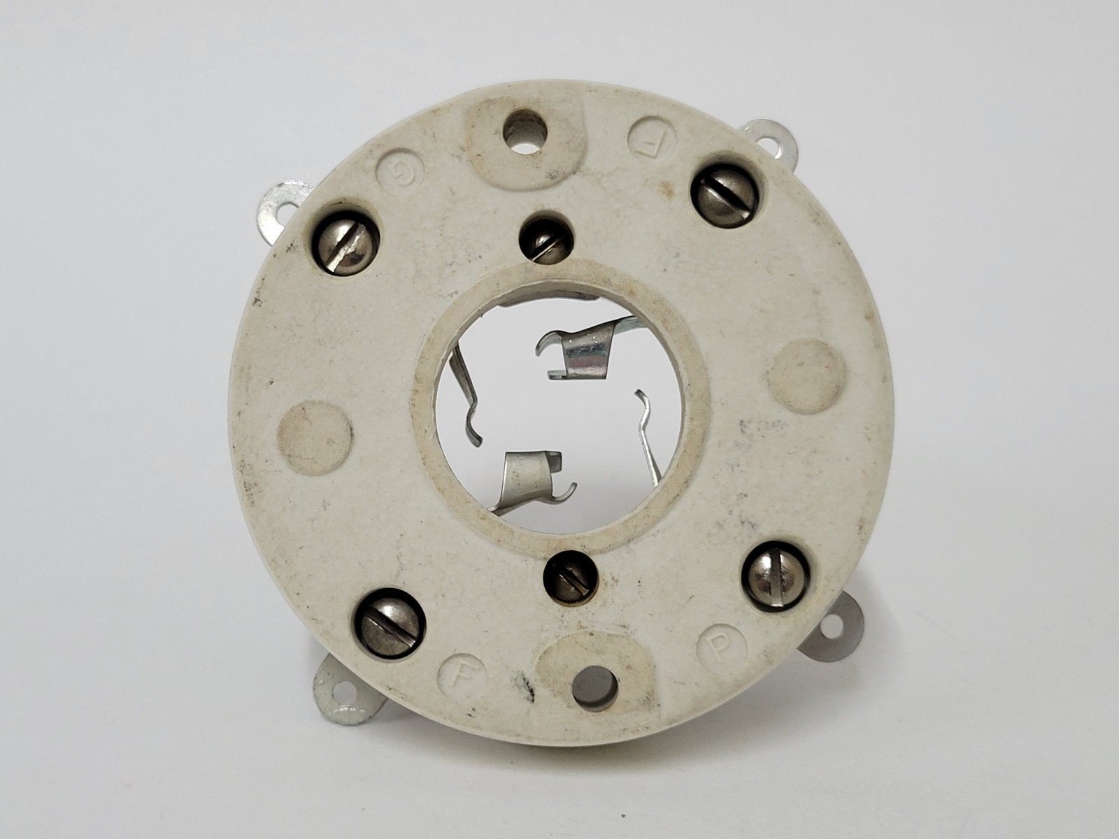 RCA vacuum tube socket for 211, 845, 805, 872, 203 – likely made by Johnson