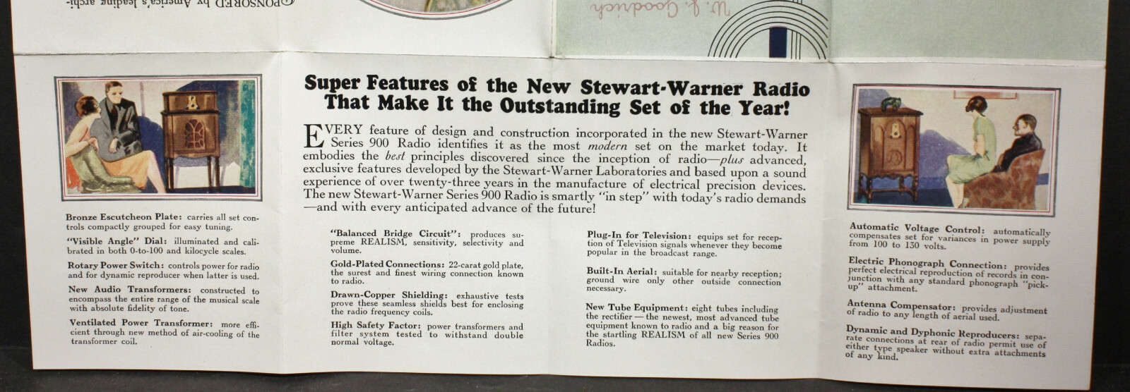 Very Nice Vintage “The New Stewart-Warner Radio Series 900” Foldout Brochure