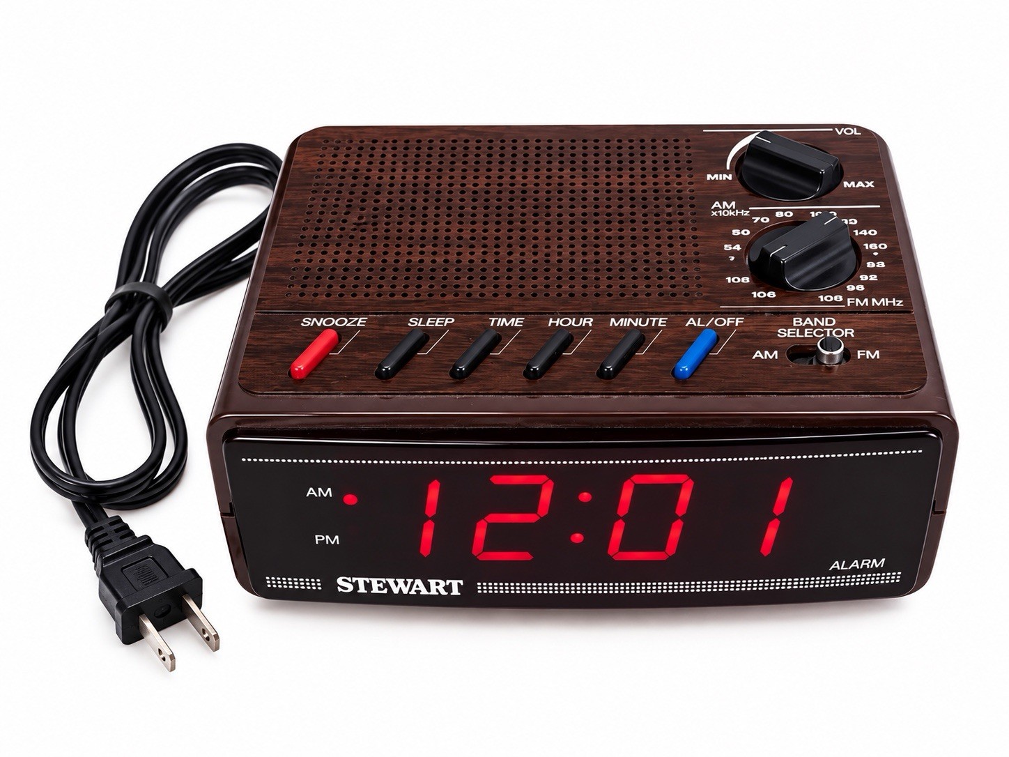 Vintage STEWART ST-245C FM AM 2-Band Digital Alarm Clock Radio Brown