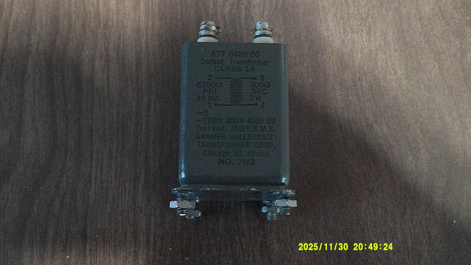 Vintage Gramer-Halldorson Output Transformer Class 1A # 7W3