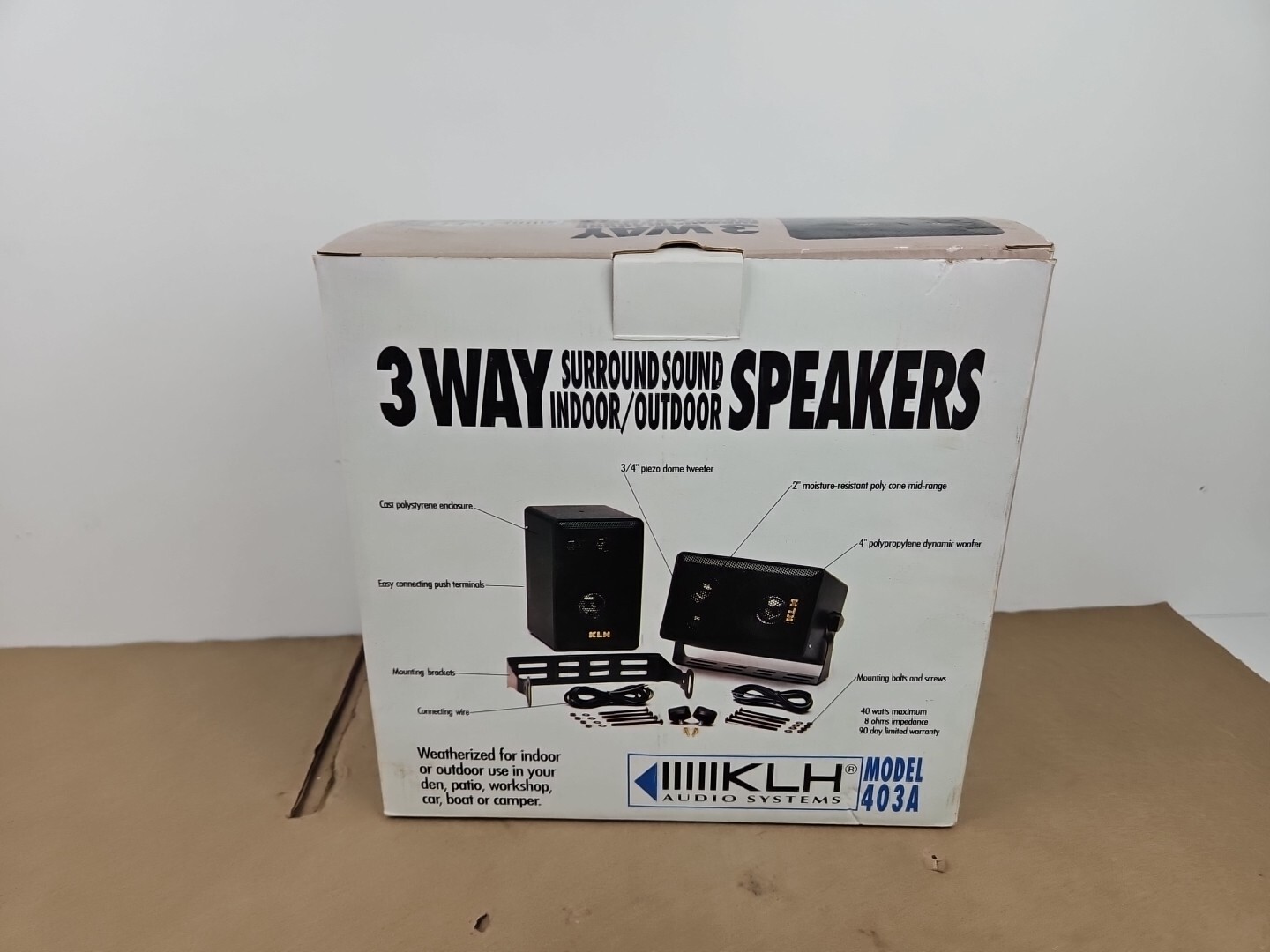 KLH 3 Way Surround Sound Indoor/Outdoor Speakers 403A NEW Open Box