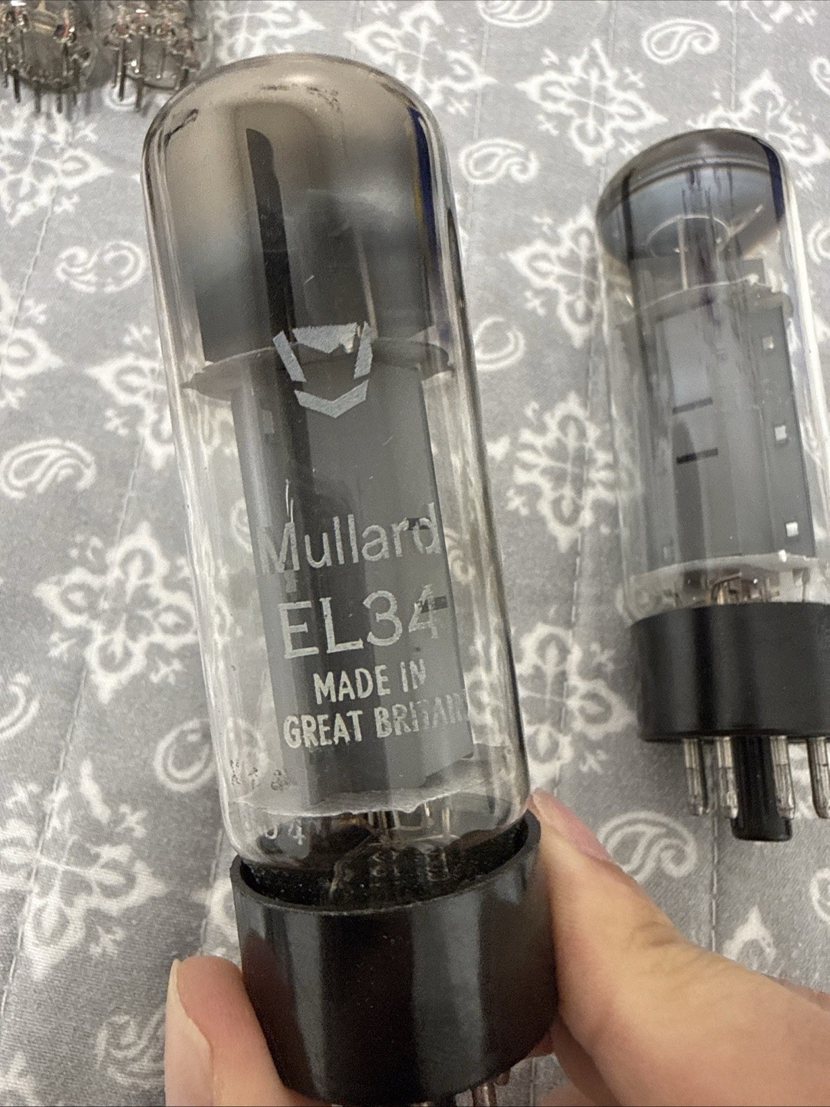 Mullard EL34 6CA7 xf4 Black Base O Getter Nos Testing Values Matched Pair