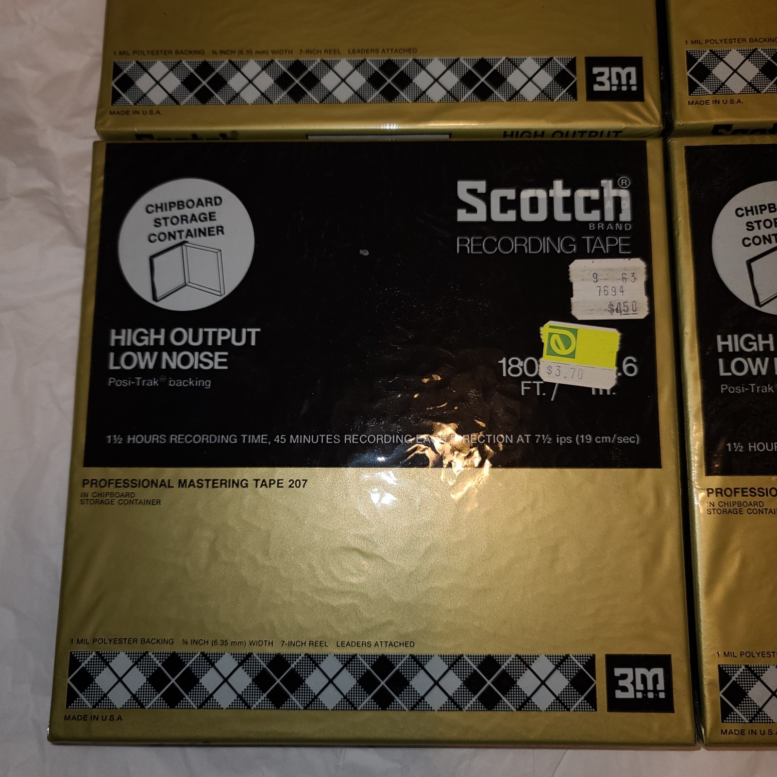 Scotch 3M Recording Tape 207 Lot Of 4 New Sealed 90 Min 7″ Reels Chipboard Vtg