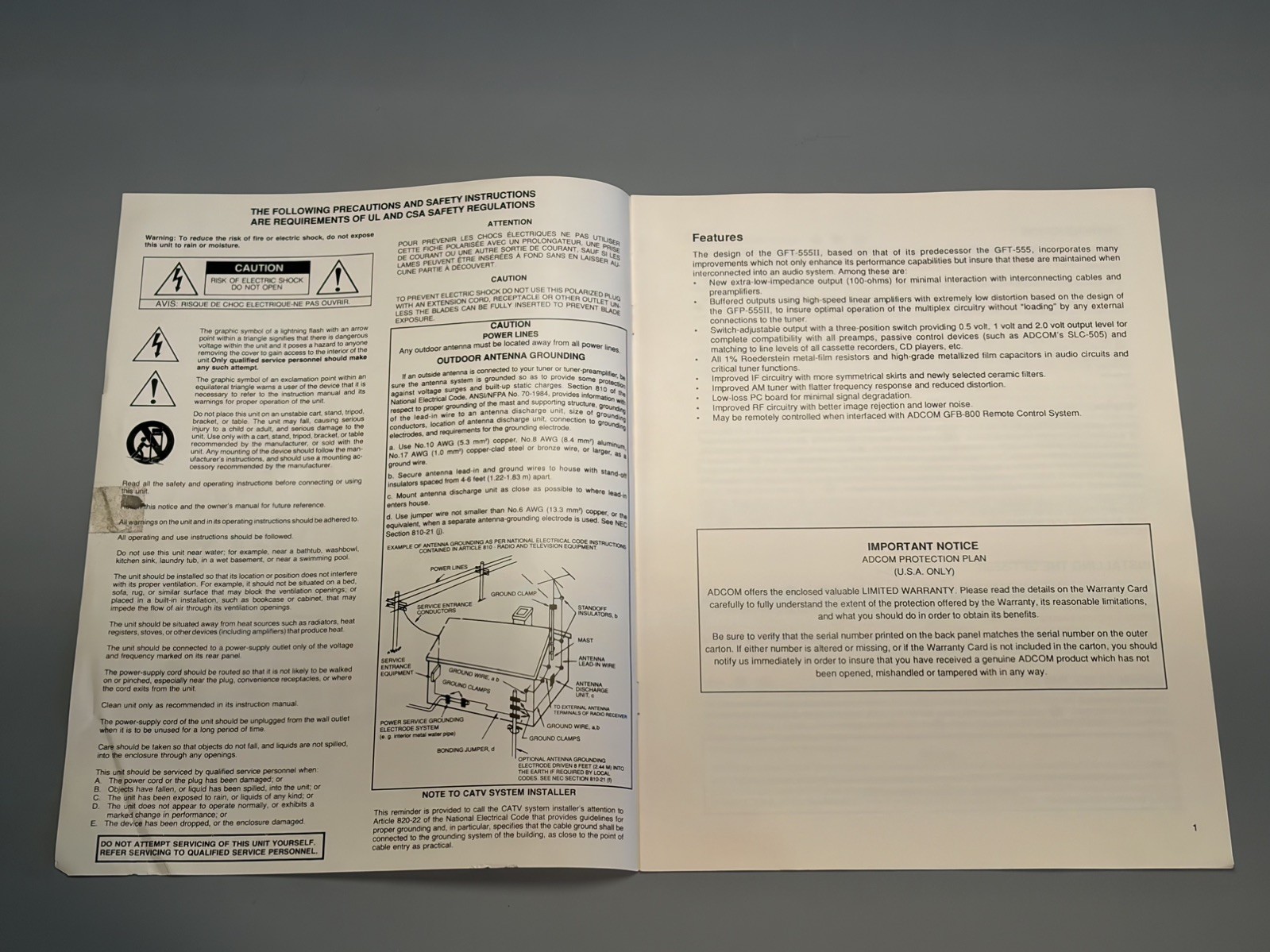 ADCOM GFT-555II Tuner Original Operating Manual – Not a photocopy