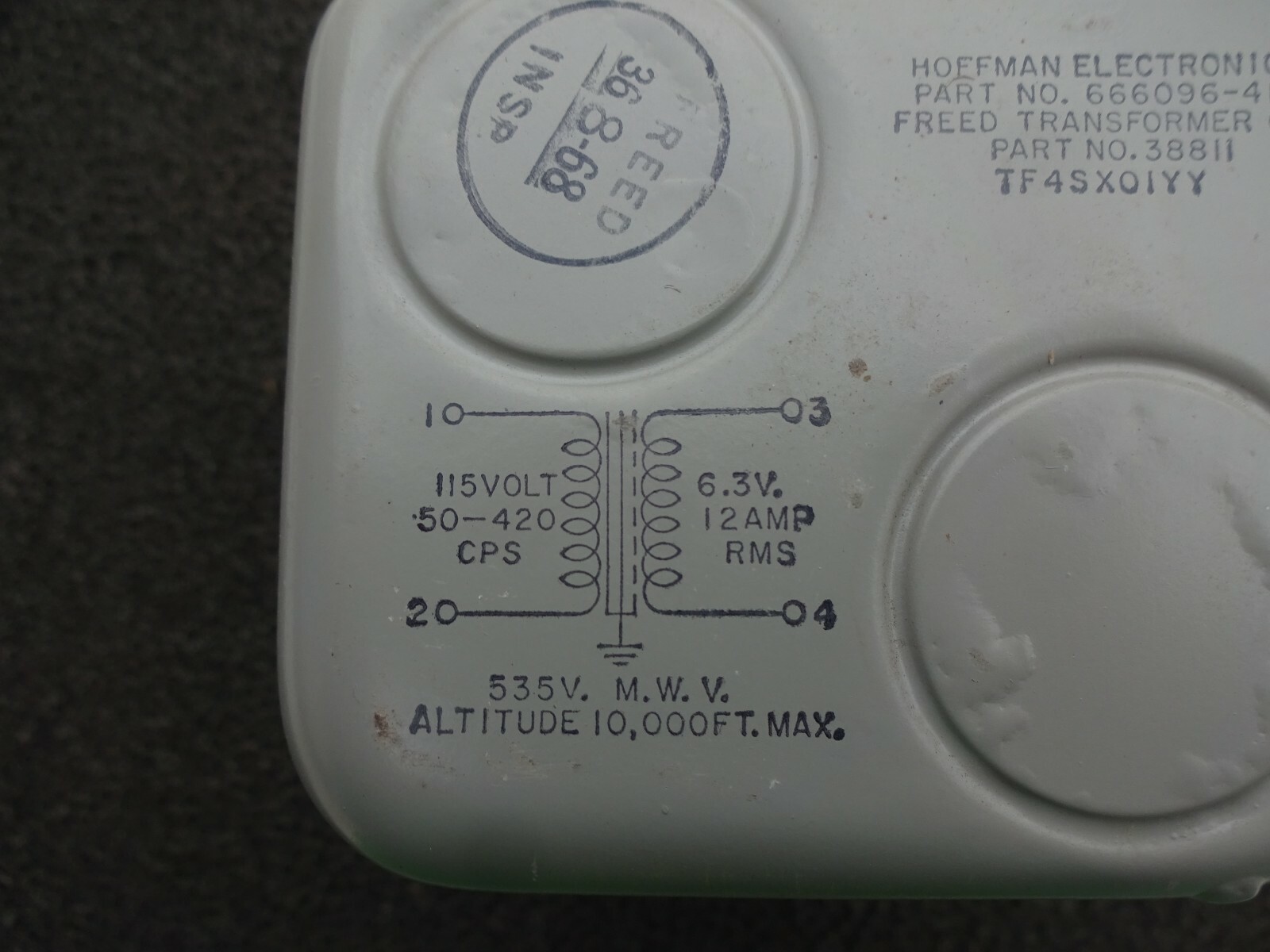 Vintage Hoffman Electronics Transformer Pri: 115V Sec:6.3V 12Amp RMS