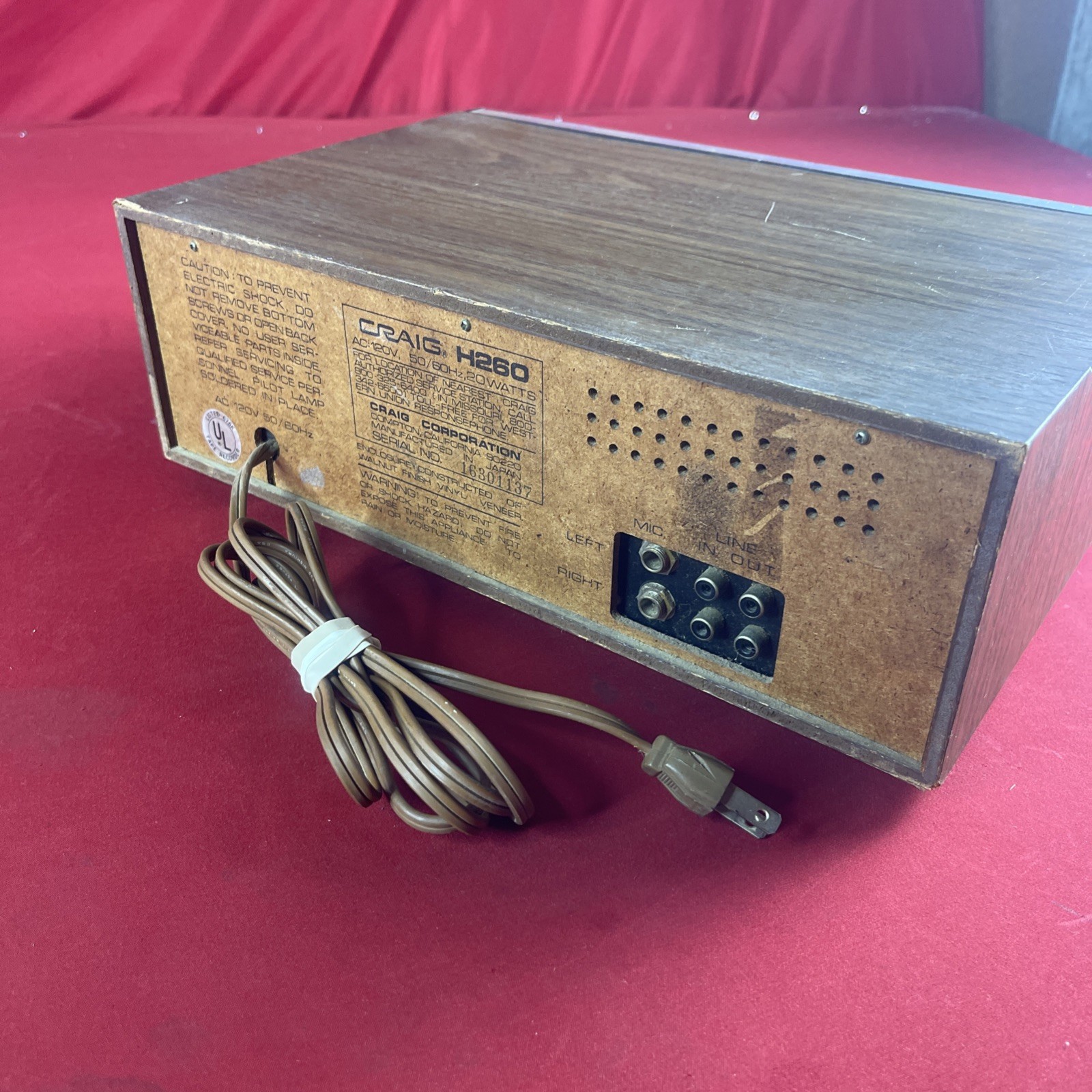 Craig (H260) Eight-Track Stereo Recorder Tape Player – Lights Up Untested